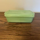 1940s Fire King Jadeite PHILBE Refrigerator loaf DISH w LID Impressed Design 10”
