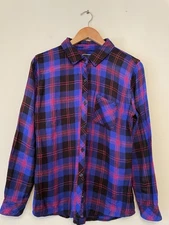 Rails Plaid Hunter Shirt Size M Bright Blue Button Down Flannel Check Grunge