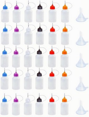 30 Precision Applicator Bottles with Needle Tips and Mini Funnels