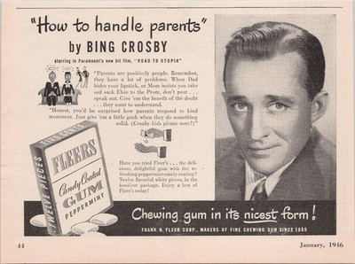 Fleers Bing Crosby Vintage Magazine Ad 1946 Gum Candy Hollywood Print