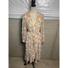PrettyGarden Floral Long Sleeves V Neck Belted Waist Maxi Dress Size Large
