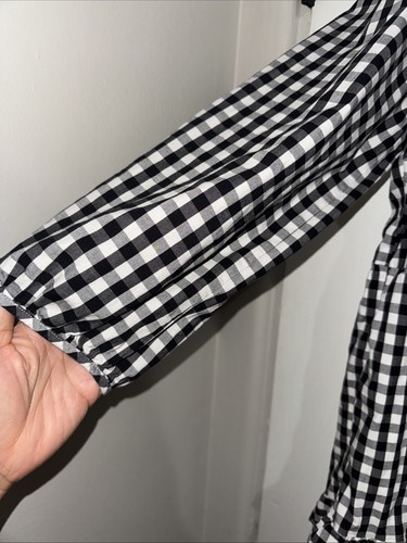 J. Crew Factory XXL Baumwoll Popeline Stufen Rüschen Minikleid schwarz/weiß Gingham - Bild 2 von 13