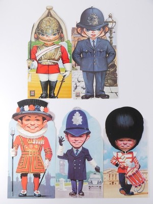 5 Vintage gestanzte London Souvenir Postkarten Beefeater Bobby Guardsman