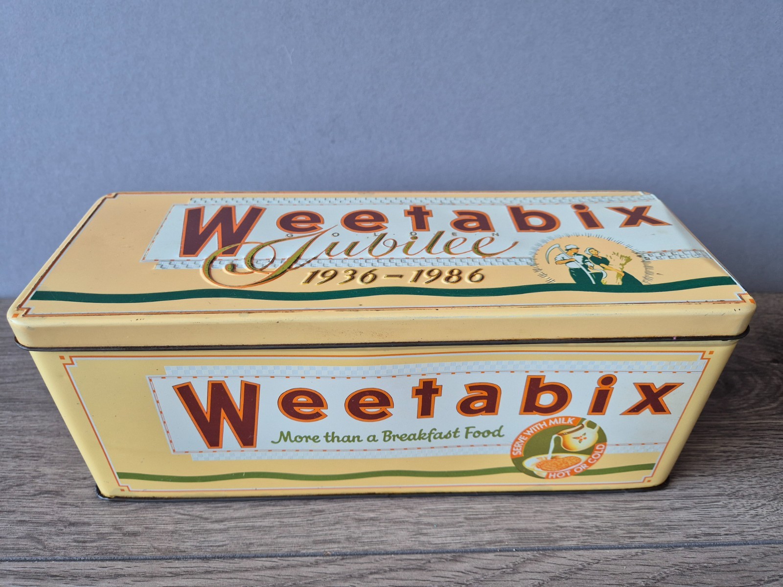 Vintage WEETABIX Golden Jubilee 1936-1986 Storage Tin 50 years COSMETIC WEAR