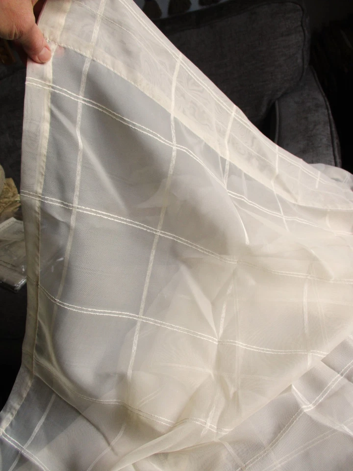 Шторы кантри совершенно бежевые прозрачные 84 дюйма длинные винтажные 2 панели желтовато-коричневые овсянка чек - Изображение 2 из 4