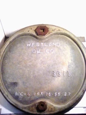 VINTAGE RARE WESTLAND OIL CO.   GALV. STEEL DRUM BUNG END CAP CIRCA. 1927 USED