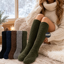 3 Pairs Women's Fuzzy Socks Knee Fuzzy Socks Soft Warm High Socks Plush Winter