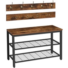 HOOBRO Hall Tree with Bench, 27.6"L x 11.8"W x 18.1"H, Rustic Brown, Black