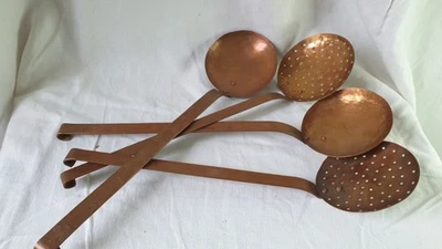 Ecumoire, cuillère - cuivre - artisanal - ustensiles de cuisine - XXe siècle - Photo 1/4