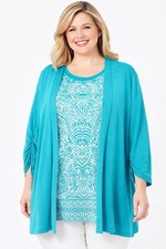 Susan Graver Liquid Knit Solid Cardigan Tank Set Colorful Print 3X