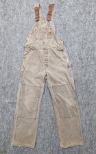 Vintage Carhartt Brown Duck Bib Overalls R06 CHT Double Knee 34x34 USA Made
