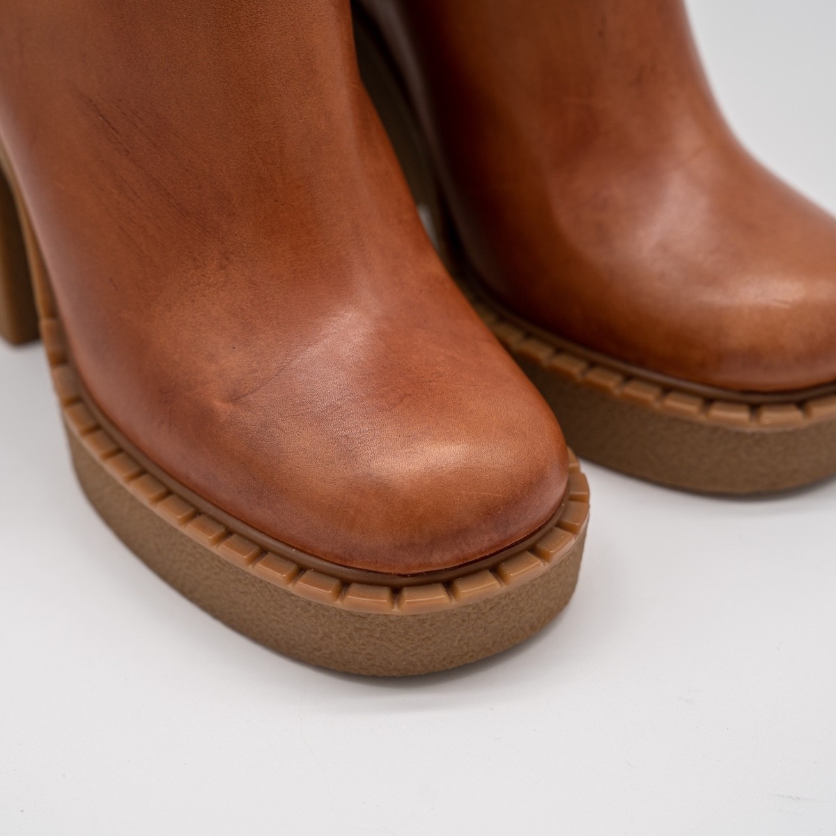 size 40eu 10 US Prada Cognac Shearling Fur Block Heel Tall Boots
