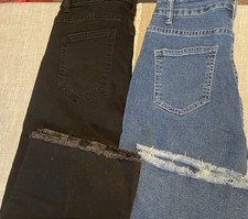 2 Pairs Women s Size Small Stretchy Jeans. Cropped Hem. Black Pair And Blue Pair