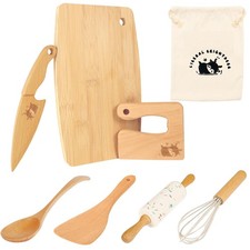Wooden Kids Safe Knife and Kids Baking Set for Real Cooking, 8 PCS Toddler Mo...