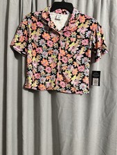 Art Class Girls Large 10-12 Pajama Top, New Soft Floral Multicolored on Black