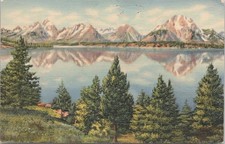 Linen PC Jackson Lake Wyoming Teton Peaks Reflected in Water Grand Tetons 1941