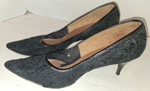 Vintage 50s 60s Black Lace High Heel Shoes Accent 12