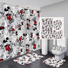 4Pcs Shower Curtain Set with Non-Slip Rugs, Toilet Lid Cover and Bath Mat,