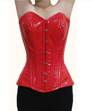 Red PVC Corset Overbust Steel Boned Hourglass Body Shaper Heavy Duty Waist Train