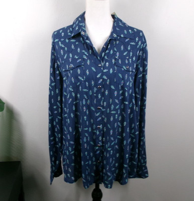 ROPER Top Womens Size XL Blue Rayon Western Feather Pearl Snap Long Sleeve NEW