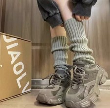 Women  s Olive-Green Knit Leg Warmers Ribbed Scrunch Calf Socks Boot Toppers