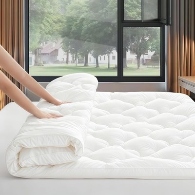 2in Thick Quilted Mattress Pad Pillow Top Queen Cooling White