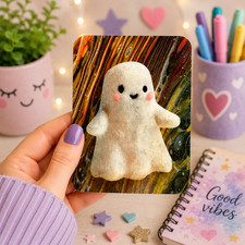 Original ACEO Art “Felted Ghost 1" Mixed Media Collage Painting by Ashpetalpixie