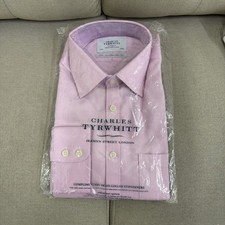 Charles Tyrwhitt Men's Dress Shirt Non Iron Extra Slim Fit 16/33 Pink Micro Geo