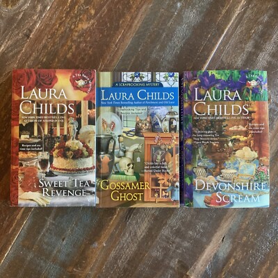Laura Childs Book Lot Of 3 Tea Shop Gossamer Ghost Sweet Scrapbook Devonshire