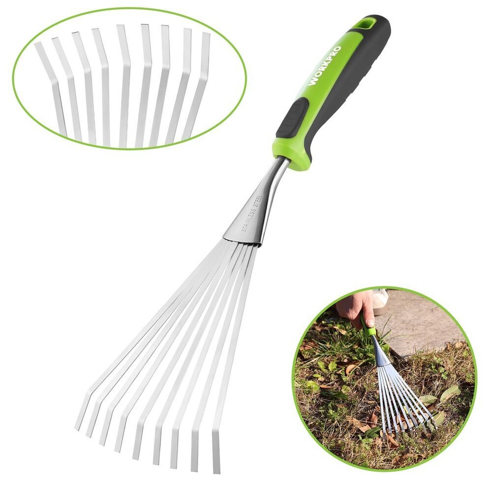 WORKPRO 16inch Stainless Steel Hand Rake Heavy Duty Garden Rake with ...