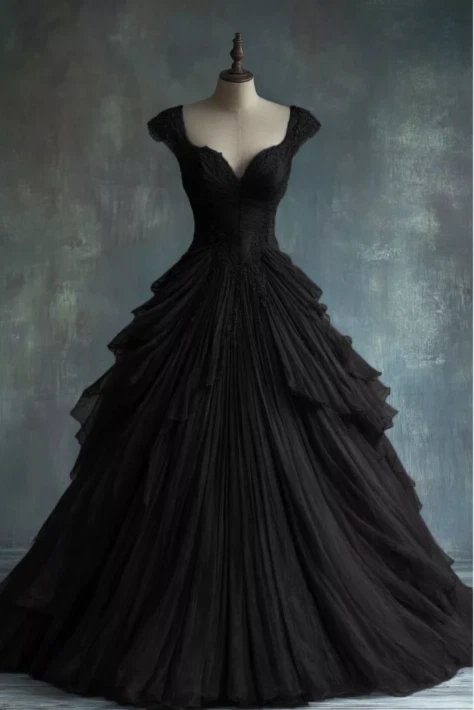 Gothic Wedding Dresses Beaded Ruched Tiered Lace Dress 1980S Vintage Bridal Gown - Image 4 of 4