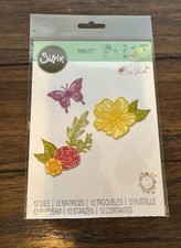 New Retired Sizzix Thinlits 12pc Fine Line Flowers 666117 Retail 20.99 J Slack