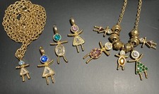 Multicolor Rhinestones Kids Charm Necklace Family Birthstone Set 9 PCs. 2 Chains