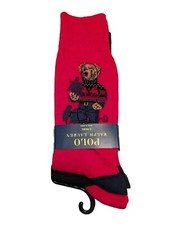 Polo Ralph Lauren 2-Pair Pack Polo Bear Dress Socks Holiday 10-13 Shoe 6-12.5 
