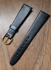 20mm VINTAGE APOLLO REAL CALF LEATHER BLACK WATCH STRAP, GOLD BUCKLE SPRING BARS