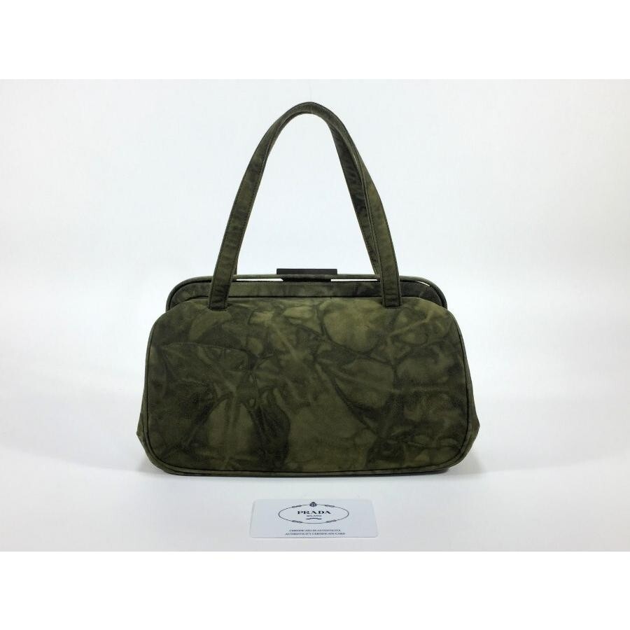 PRADA Handbag Pouch Tie-Dye Pattern Suede Khaki Green Authentic