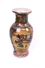 Vaso ceramica Satsuma made in China 15,5 cm dipinto a mano oro vintage geisha