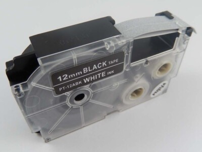 Schriftband für Casio KL-130 KL-100E KL-120 KL-1500 CW-L300 Weiß/Schwarz 12mm 8m