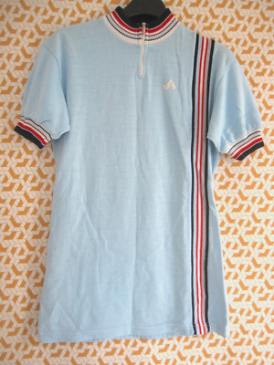 Maillot Cycliste Vintage Chewitt - Bleu Ciel, Acrylique - Fabriqué En France - Années 70 - Taille S