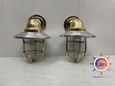 Nautical New Marine Brass Wall Passageway Bulkhead Light With Aluminum Shade 2Pc