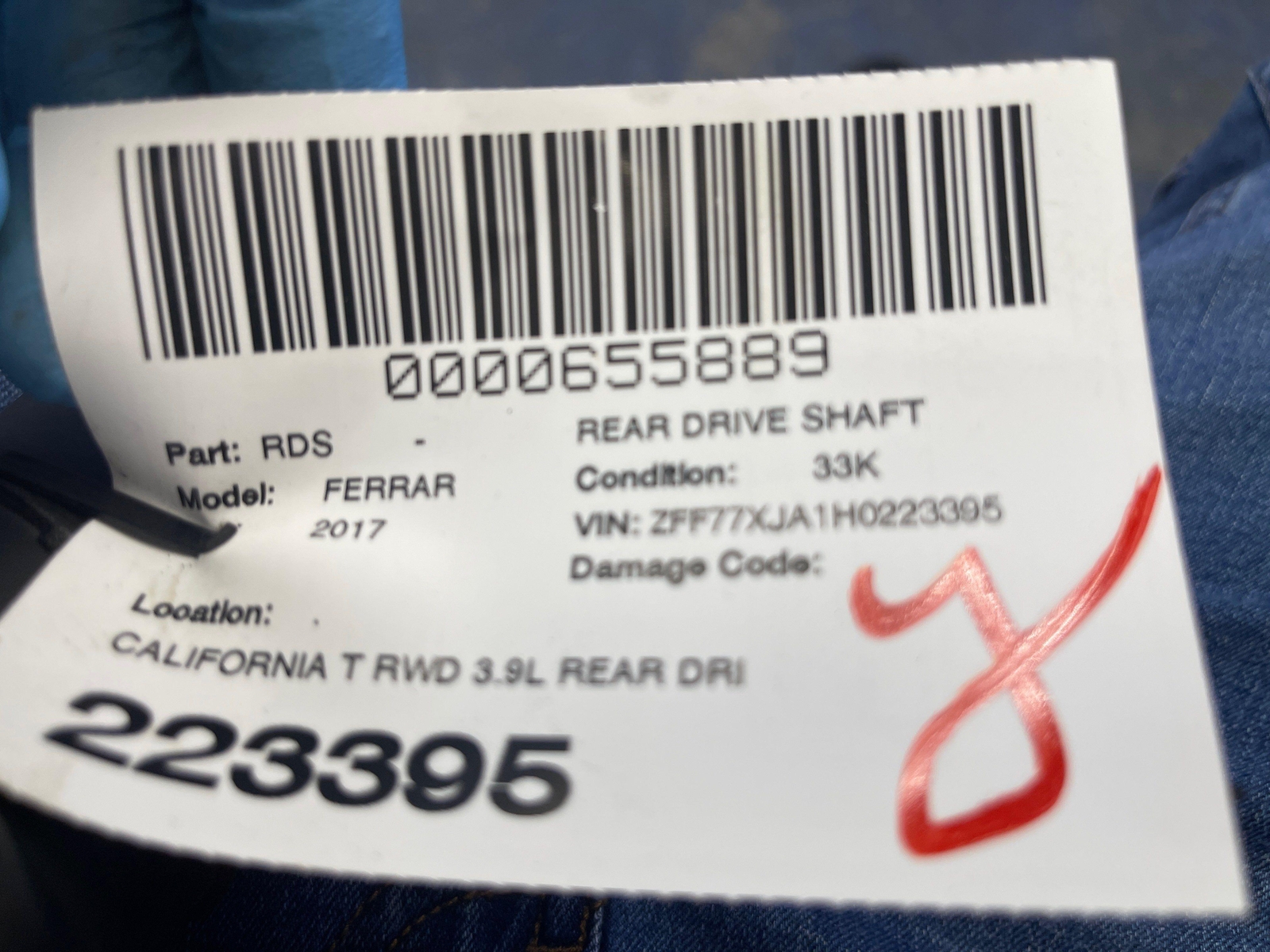 2015-2018 FERRARI CALIFORNIA T RWD 3.9L REAR DRIVESHAFT DRIVE SHAFT 316147 OEM
