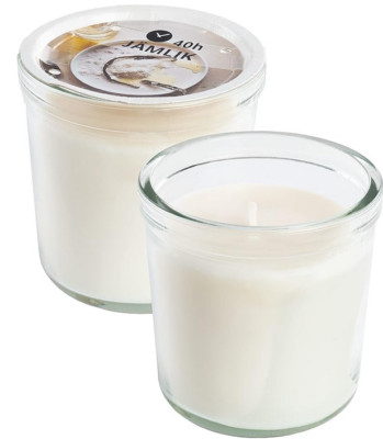 JÄMLIK Ikea 2er Set Duftkerzen im Glas, Vanille,warme Milch &Kokos - 40 Stunden