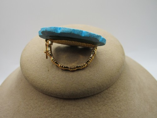 Vintage Carved Blue Stone Gold Tone Scarf Clip 1 1/2" - Picture 3 of 3