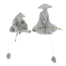 2PCS Mini Garden Decor Fish Tank Decors Fisherman Statues Model Miniature