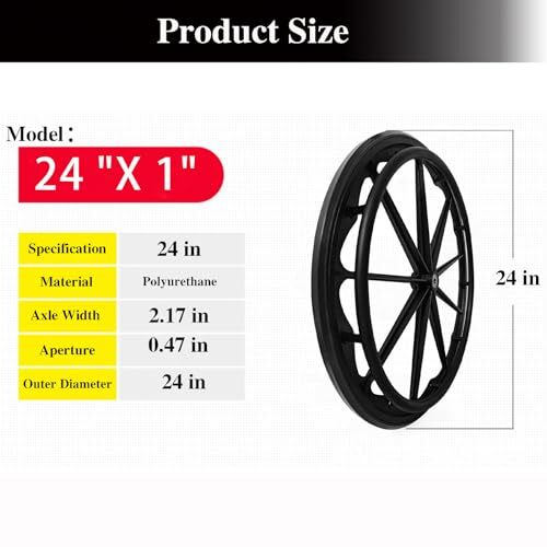 1PRBlack Wheelchair rear wheel replacement 24x1