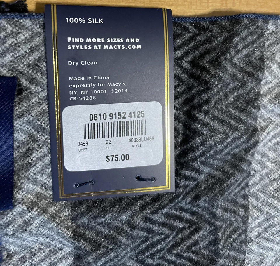 NUEVA BUFANDA CLUB ROOM HOMBRE 100% SEDA, Gris, Negro, Azul Foto 2 de 3