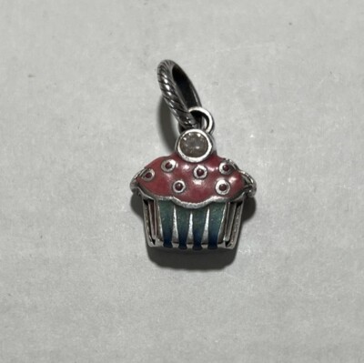 Brighton Enameled Cupcake Reversible Pink To Silverplated Charm Crystal
