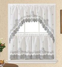 GOHD Lace Rosarium Kitchen Curtains, 3PCS Kitchen Curtains and 24in Grey