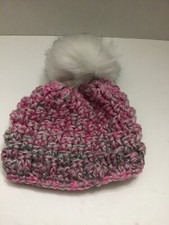 New Infant Size Beanie With Faux Fur Pompom 12  -14 Inch Head