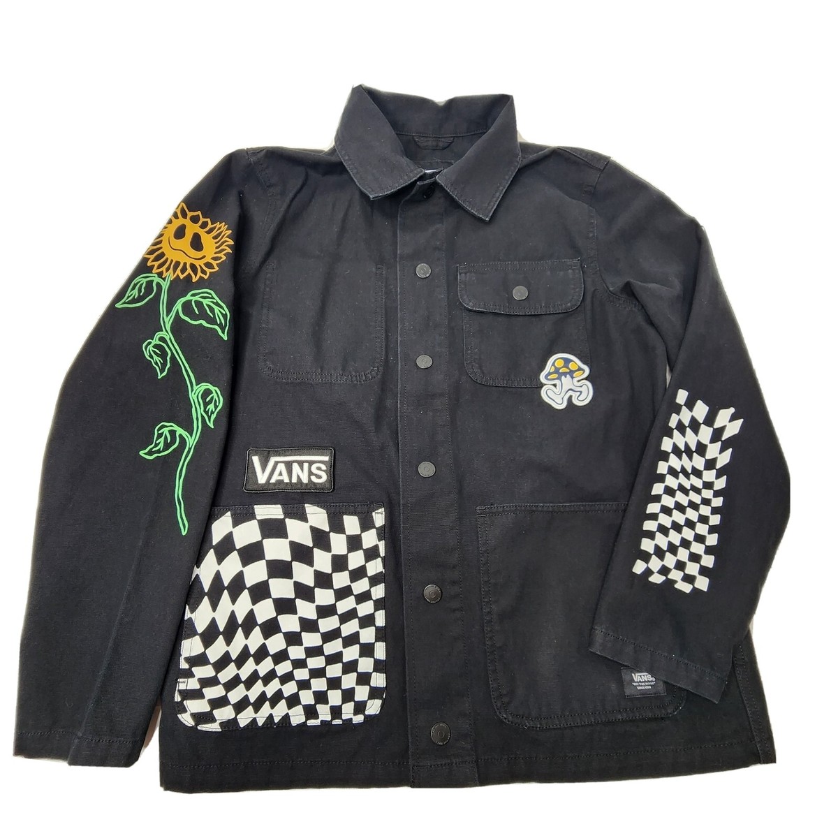 Vans Micro Dazed Drill Chore Coat Black Denim Jacket Mens Sz Smal